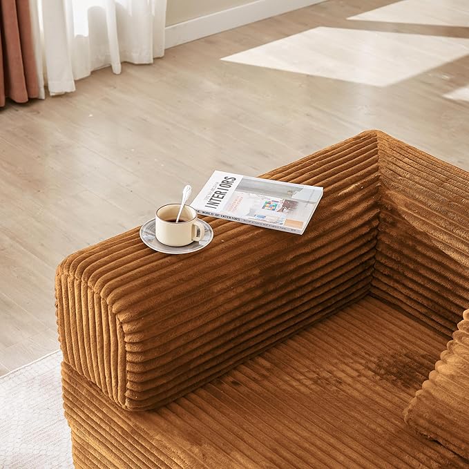 Boneless Couch Sofa Bed Sectional Couches for Living Room,Futon Cloud Couch with Sleeper Sofa,Sofas for Living Room Oversized Corduroy Upholstered (Orange)