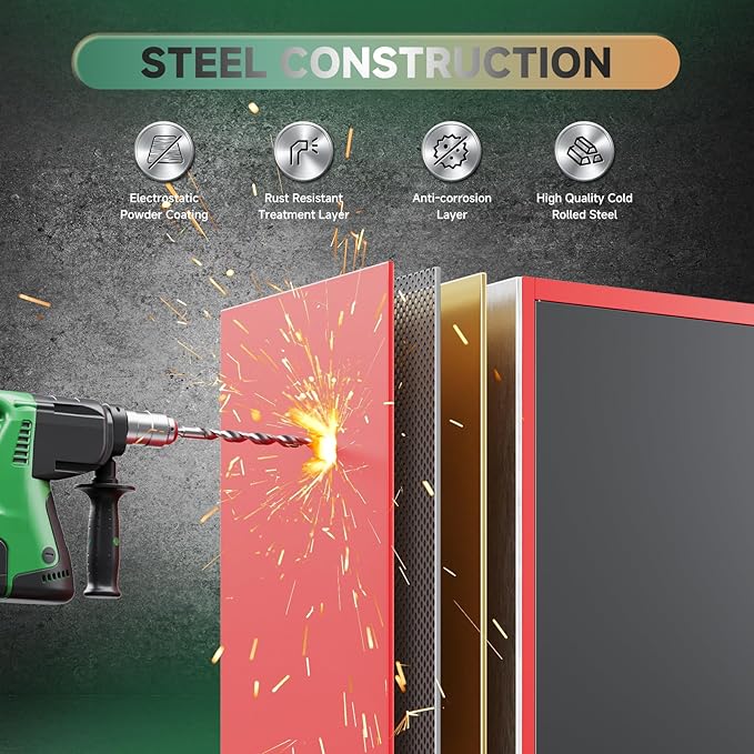 Letaya Metal Garage Storage Cabinets with Lock, 72" Tall Locker Organizer Steel Tool Cabinets,5 Adjustable Shelves 2 Doors for Home Office, Warehouse,Garage,Industrial,Employee (Black Red)