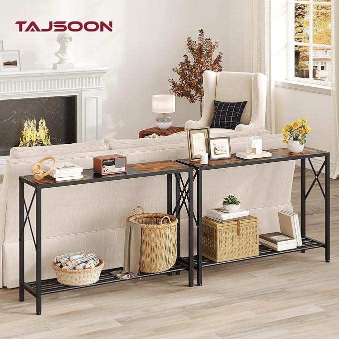 Tajsoon Console Table 41.8”, 2-Tier Industrial Entryway Table, Narrow Entrance Sofa Table with Shelves, Hallway, Living Room, Foyer, Corridor, Office, Rustic Brown and Black