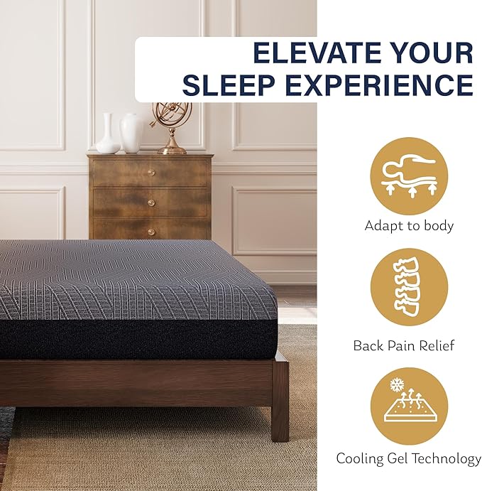 MLILY EGOHOME 10 Inch King Mattress, Copper Gel Cooling Memory Foam Mattress for Back Pain Relief,Therapeutic Double Mattress Bed in a Box, Made in USA, CertiPUR-US Certified, 76x80x10 Black