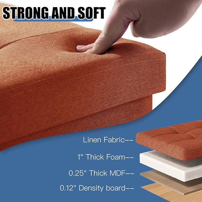 BRIAN & DANY 15 Inches Ottoman with Storage, Square Small Storage Ottoman Foot Rest with Legs, Ottomans Foot Stool for Dorm, Living Room, Entryway (Burnt Orange)