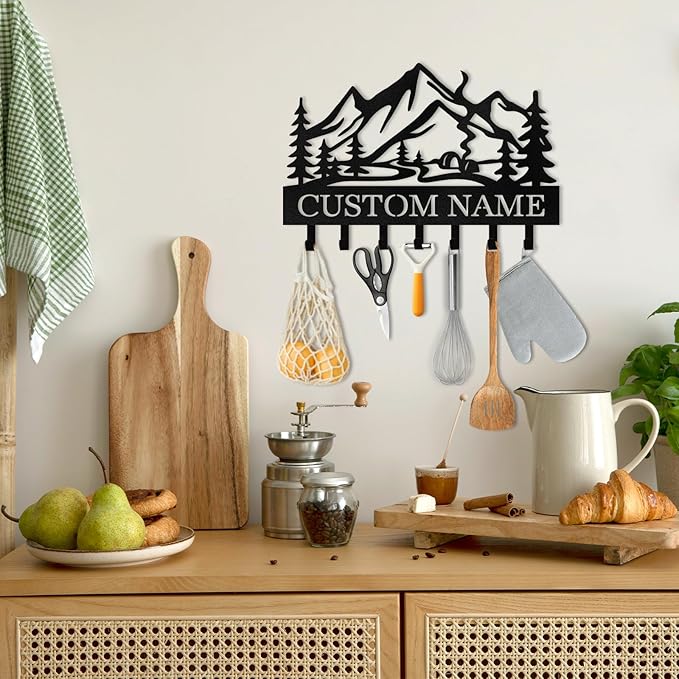 Personalized Metal Key Holder Wall Mount, Custom Name Camper Key Holder for Wall, Camping Decor, Key Hanger Organizer for Entryway Front Door Hallway Office, Housewarming Gifts Color07