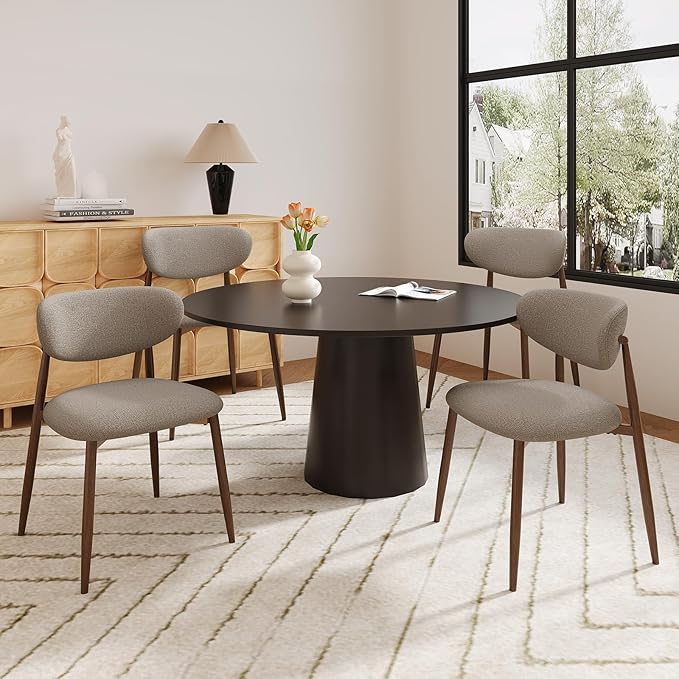 Dining Chairs Set of 4, Upholstered Dining Room Chairs with Metal Legs and Anti Slip Pads, Curved Back Kitchen Chair for Home and Restaurant Use, Camel