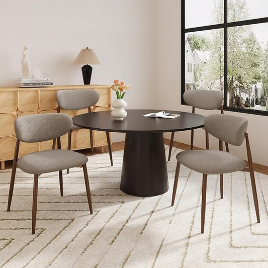 Dining Chairs Set of 4, Upholstered Dining Room Chairs with Metal Legs and Anti Slip Pads, Curved Back Kitchen Chair for Home and Restaurant Use, Camel