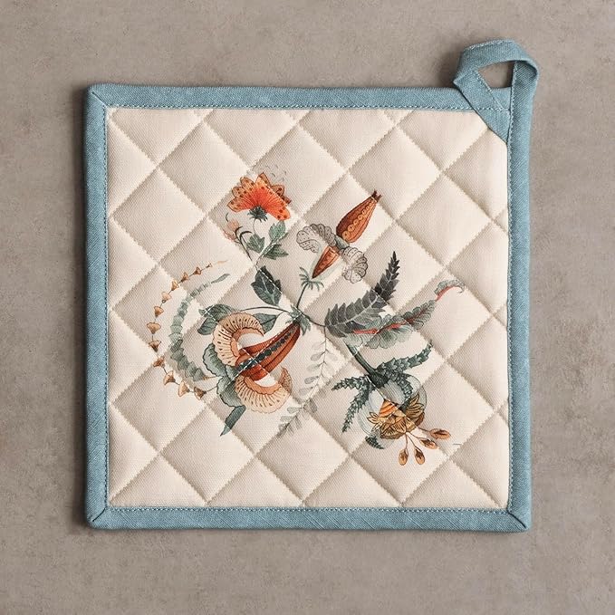 Maison d' Hermine Pot Holders 100% Cotton Heat Resistant Potholders 8" x 8" Hot Pads with Loop for Thanksgiving Christmas Decorations BBQ Cooking Baking Handling Hot Pans (Pack of 1, Dalida)