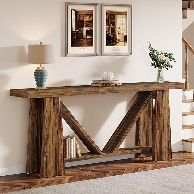 Tribesigns 70.9-Inch Long Console Table, Farmhouse Entryway Table with Storage, Narrow Sofa Console Behind Couch with 4 Stable Bases for Living Room, Entrance, Hallway (Rustic Brown)