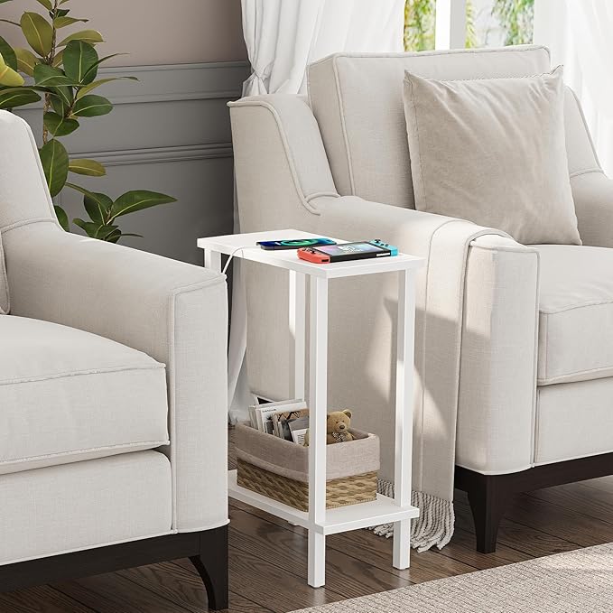 TUTOTAK Small Side Table, Narrow End Table, Skinny Sofa Table, Slim Nightstand, Couch Table, Living Room, Bed Room, White TB01BW062
