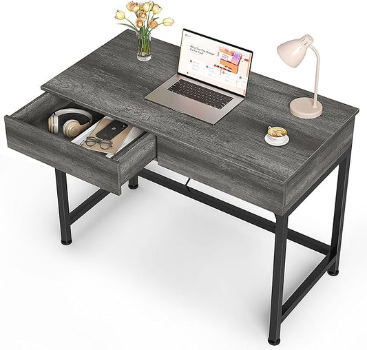 Mexin Computer Desk with Drawers, Gray Oak