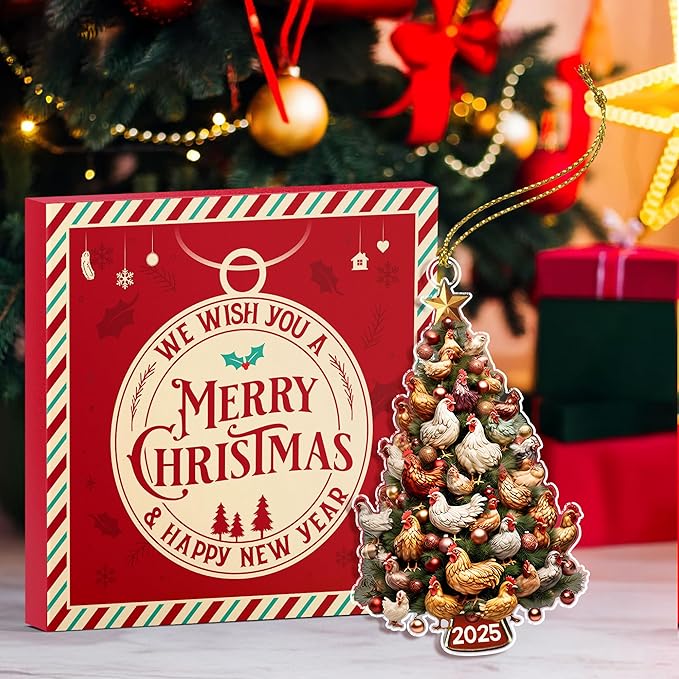 Chicken Ornament - Chicken Ornaments for Christmas Tree, Unique Gifts for Chicken Lovers, Farm Animal Christmas Ornaments, Rooster Ornament for Holiday Decoration, Ideal Animal Themed Gifts