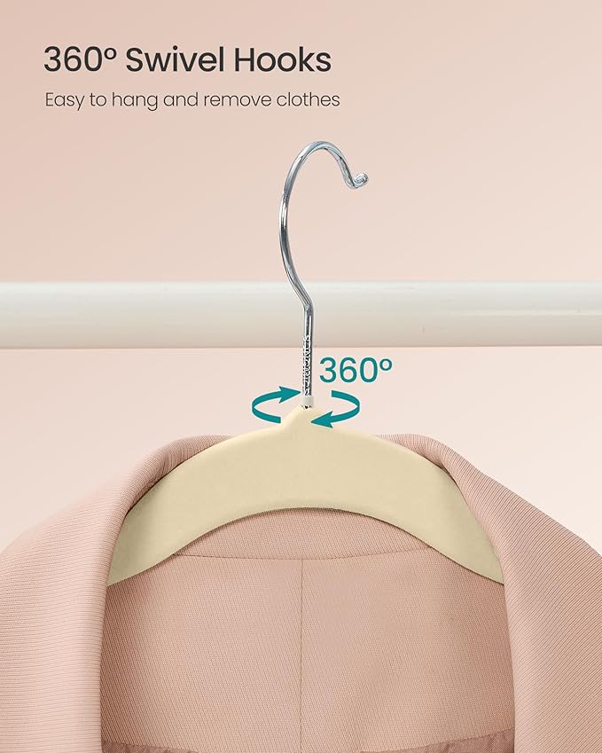 SONGMICS Velvet Hangers 60 Pack, Non-Slip Clothes Hangers with Silver-Colored Swivel Hooks, Slim Space-Saving for Closet, Heavy-Duty, Summer Sand UCRF036LF02S