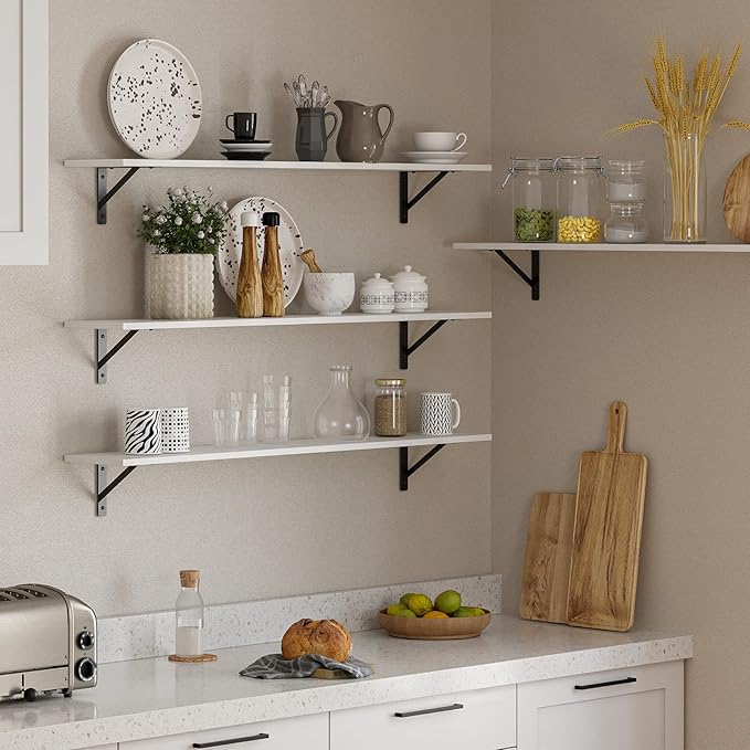 DINZI LVJ Long Wall Shelves, 55.1Inch Wall Mounted Shelves Set of 2, Extra Large Floating Storage Ledges with Sturdy Metal Brackets for Living Room, Bathroom, Bedroom, Kitchen, White