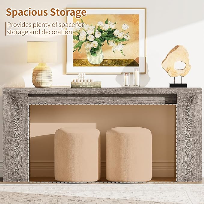 70.9 Inch Extra Long Console Table, Farmhouse Entryway Table with Thickened Base, Wood Sofa Table Behind Couch Table, Narrow Entry Way Accent Table for Living Room, Hallway, Entrance, Foyer, Grey