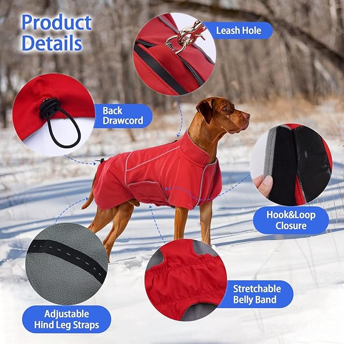 MIGOHI Dog Jacket,3XL Dog Coat Winter,Reflective Fleece Jacket Vest for Large Dogs,Adjustable Winter Coats for Dogs,Pet Coat for Chilly Cold Weather,German Shepherd,Red