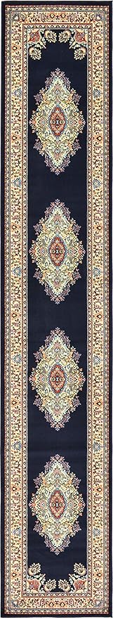 Unique Loom Reza Collection Traditional Persian Style Area Rug, Runner 3' 0" x 16' 5", Navy Blue/Ivory