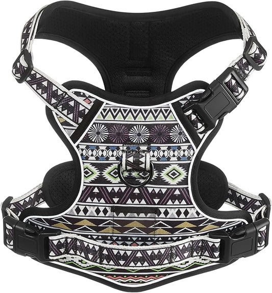 Light Dog Harness for Small Sized Dog Breeds, No Pull Pet Harness with 2 Leash Clips, Adjustable Soft Padded Dog Vest, Reflective Pet Oxford Vest, Puggle, Terriers, Beagle, Black Ethnic, Small