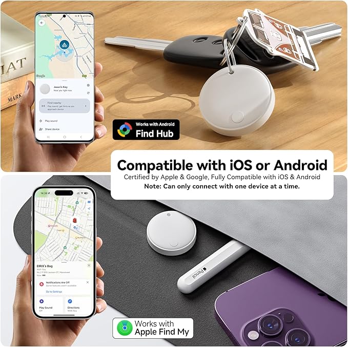 Dual System Smart Tag Tracke for iOS and Android, Smart Bluetooth Tracker Work with Apple Find My or Google Find Hub App, Keys Finder Item Locator, IP67 Waterproof (White, 1 Pack)