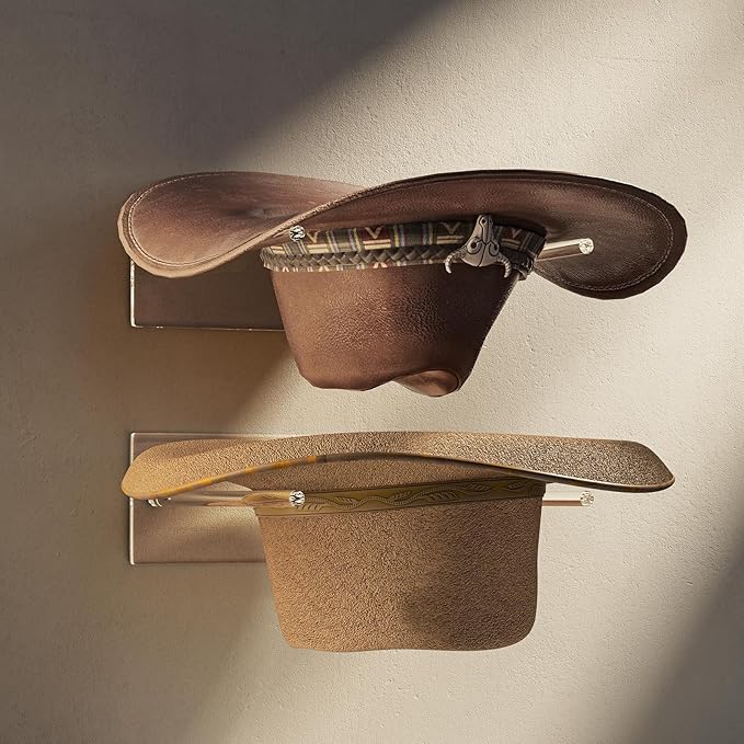 Cowboy Hat Rack for Wall: 2 Pack Acrylic Hat Holder Organizer - Western Rustic Wall Mounted Hat Hanger Stand for Cowboy Hat, Fedora, Sun Hats