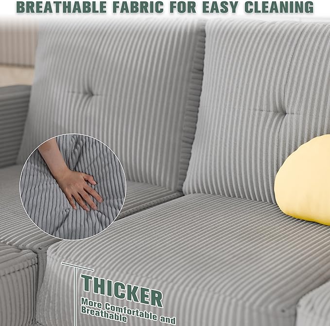 SUNLEI Convertible Sectional Sofa for Small Spaces, L Shaped Modular Sofa with Reversible Chaise & Ottoman Storage, 3 Seat Modern Small Couches for Living Room in Apartment, Linen Fabric, Light Grey