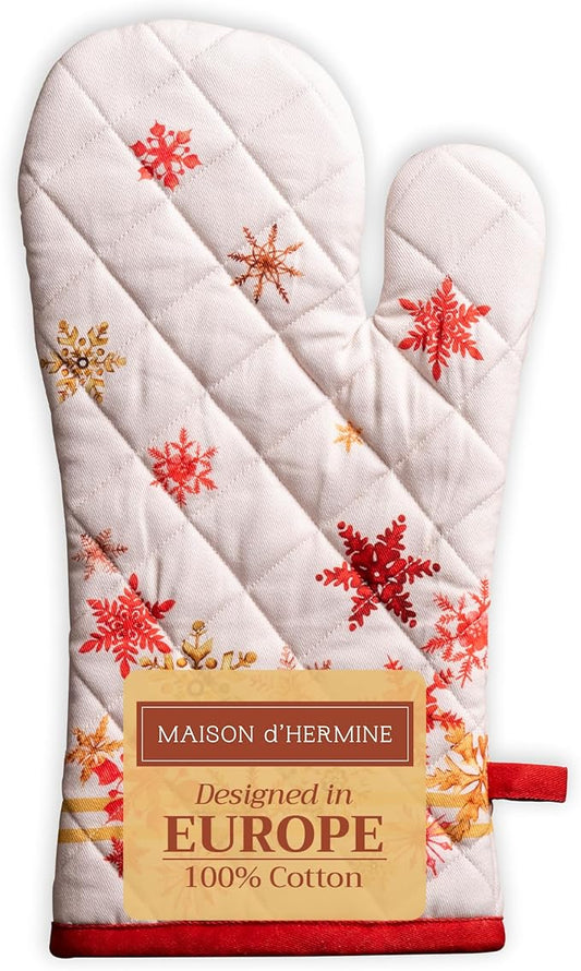 Maison d' Hermine Oven Gloves 100% Cotton Oven Mitt 7" x 13" with Loop Heat Resistant BBQ Cooking Gloves for Thanksgiving Christmas Decorations Baking Handling Hot Pans (Pack of 1, Crystal Star)