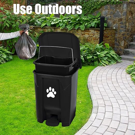 Outdoor Dog Poop Trash Can with Lid, Dog Waste Trash Can Pet Waste Container Pooper Scooper for Yard Garden Kitchen with Removable Inner Bin, Large Garbage Bag, Black