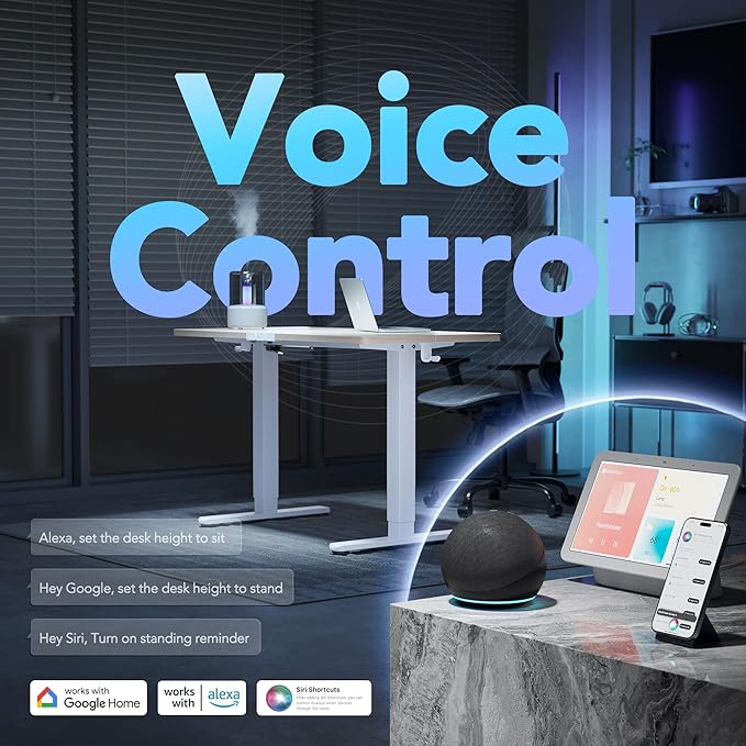 HUANUO AI-Powered Electric Standing Desk with Smart APP, Compatible with Alexa & Google, Adjustable Height, 6 Memory Settings, Sedentary Reminder, Ergonomic Sit-Stand Desk, 48-inch, Light Walnut