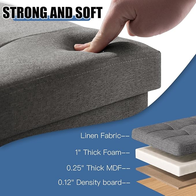 BRIAN & DANY 15 Inches Ottoman with Storage, Square Small Storage Ottoman Foot Rest with Legs, Ottomans Foot Stool for Dorm, Living Room, Entryway (Gray)