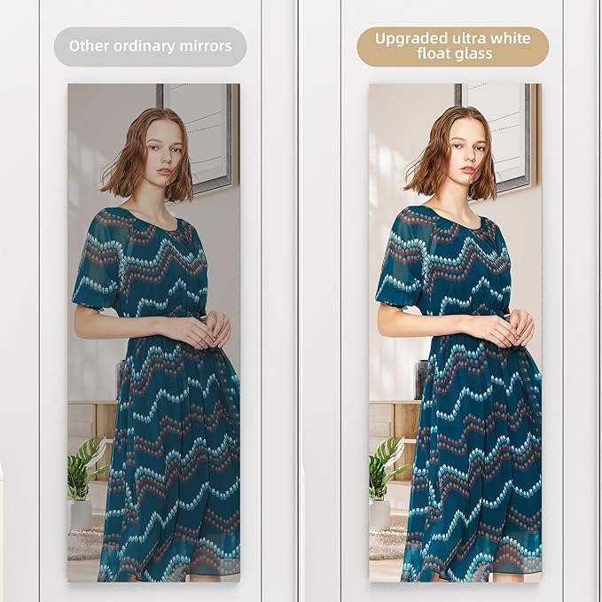 Hasipu Door Mirror Full Length, 47"x 15.8" Full Body Over The Door Hanging Wall Mounted Mirror for Bedroom, Living Room, Cloakroom, Square White