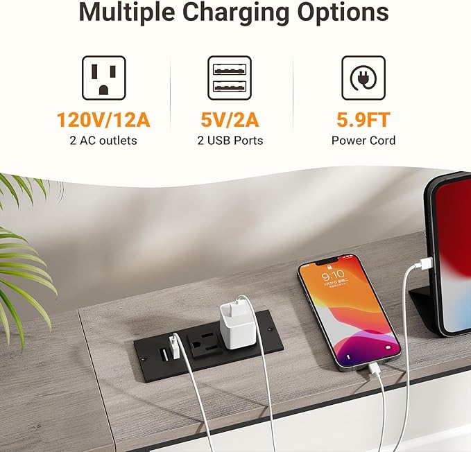 ELYKEN 5.9" Narrow Console Sofa Table with Power Outlets, Total 78.8” Long Behind Couch Table with Charge Station and 5.9’ Extension Cord for Living Room, 5.9" D x 78.8”W x 29.5”H, Gray