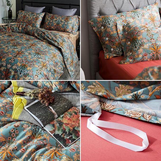 Vintage Style Boho Floral Duvet Cover Queen Percale Cotton Comforter Cover Medallion Paisley Print Bedding Set Vibrant Bohemian Flower Comforter Cover Boho Farmhouse Duvet Quilt Cover with Zipper Ties