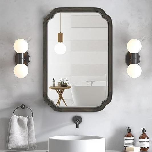 HOMECOOKIN Wood Bathroom Mirrors for Wall Mounted, 20" x 30" Rustic Wood Frame Wall Mirrors Decorative for Living Room or Bedroom Vanity Mirror (Black) A