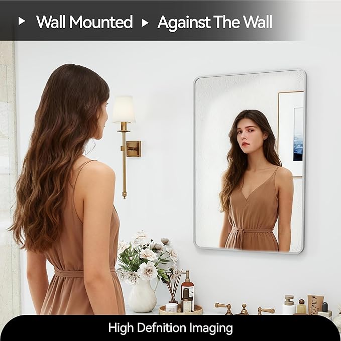 20x30 Rectangle Mirror Full Length Wall Mounted Hanging or Against Wall Metal Frame Dressing Make-up Mirrors for Entryway Bedroom Bathroom Living Room 20 30 inch Silver