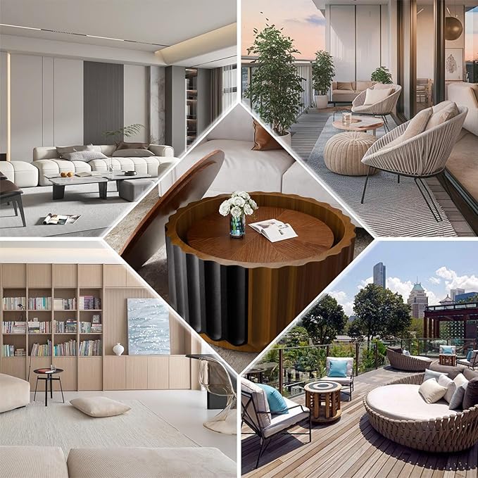 Nesting Coffee Table Set of 2 Modern Round Coffee Table with Non-Slip Feet, Wooden Circle Accent Tables Contemporary Drum Side Table End Table for Living Room Bedroom (Brown 26.8"+19.7")