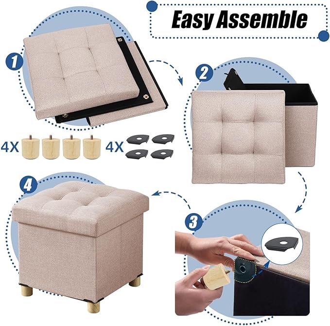 BRIAN & DANY 15 Inches Ottoman with Storage, Square Small Storage Ottoman Foot Rest with Legs, Ottomans Foot Stool for Dorm, Living Room, Entryway (Beige)