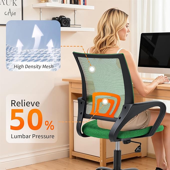 Ergonomic Office Chair Cheap Desk Chair Mesh Executive Computer Chair Lumbar Support for Women&Men, Green