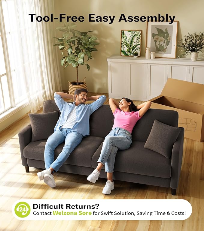 83" Couches for Living Room, Comfy Sofas for Living Room, Teddy Sofa Couch, Tool-Free Setup Loveseat Sofa, All-Wood Love Seat Couches, Small Couch 2 Pillows Included, Khaki