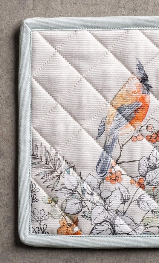 Maison d' Hermine Pot Holders 100% Cotton Heat Resistant Potholders 8" x 8" Hot Pads with Loop for Thanksgiving Christmas Decorations BBQ Cooking Handling Hot Pans (Pack of 1, Whitish Shabby Chique)