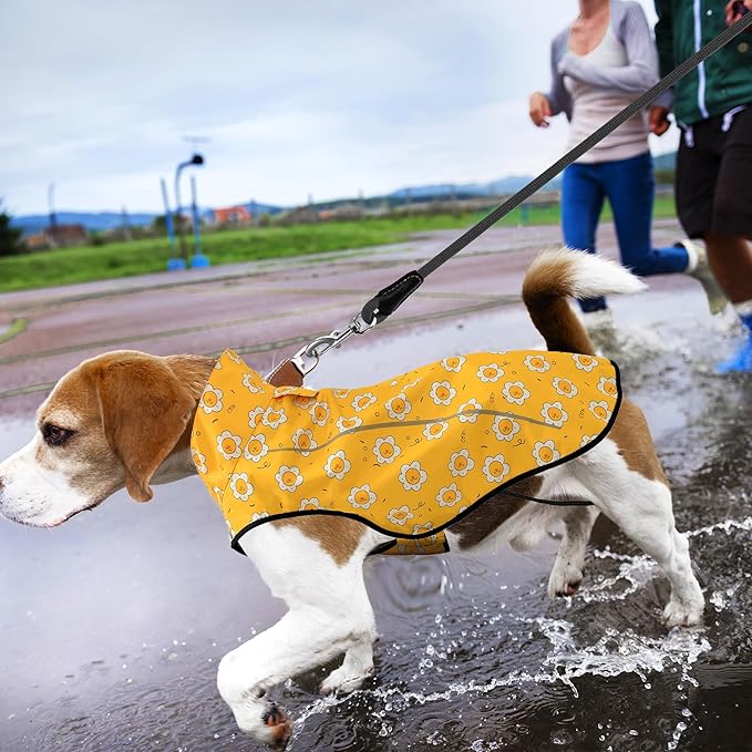 Mile High Life Dog Raincoat, Adjustable Waterproof Reflective Rain Jacket for Small Medium Large Dogs, Lightweight Breathable Pet Rain Coat with Leash Hole(Yellow Sun,L Chest 32-40")