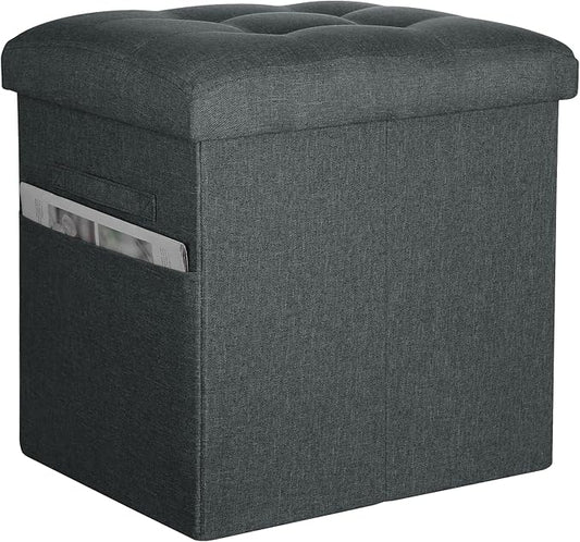Small Ottoman with Storage, 61L Slim Tall Foldable Ottoman Foot Rest Stool with Thicker Foam Padded Seat. Linen Storage Bench for Bedroom Living Room, 300lbs Weight Support, 17x13x13IN, Gray Black