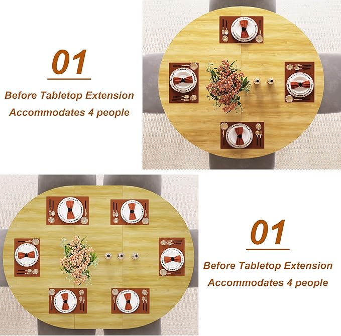 47"-63" Extendable Dining Table for 4 5 6 People,63" Farmhouse Round Extending Dining Table w/Removable Leaves Space Saving,Wooden Adjustable Tables for Kitchen Office Living Room Natural