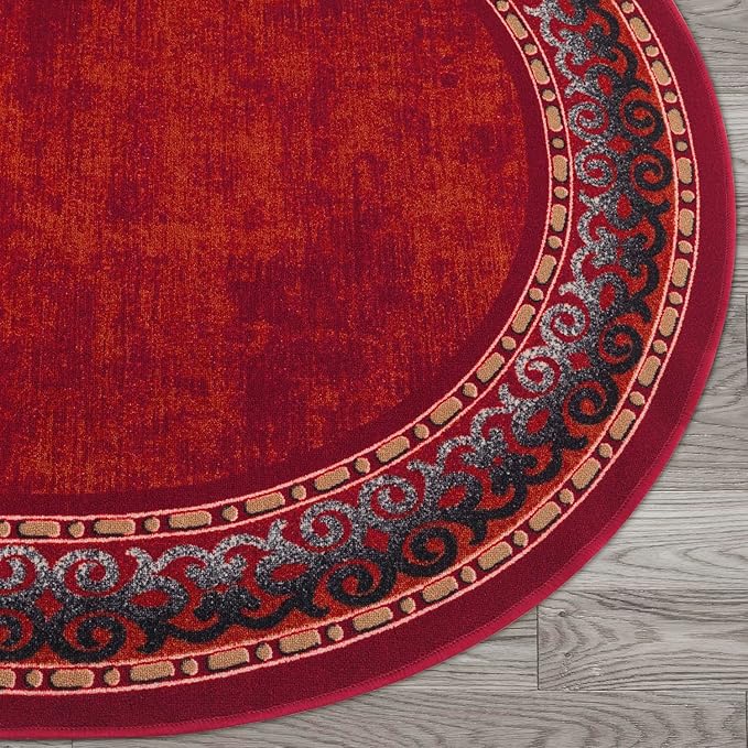 Antep Rugs Alfombras Bordered Modern 5x7 Non-Slip (Non-Skid) Low Pile Rubber Backing Indoor Area Rug (Maroon Red, 5' x 7' Oval)