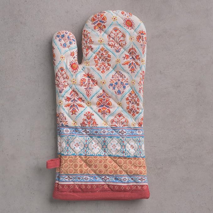 Maison d' Hermine Oven Gloves 100% Cotton Oven Mitt 7" x 13" with Loop Heat Resistant BBQ Cooking Gloves for Thanksgiving Christmas Decorations Baking Handling Hot Pans (Pack of 1, Romane)