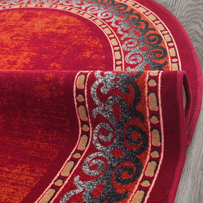 Antep Rugs Alfombras Bordered Modern 5x7 Non-Slip (Non-Skid) Low Pile Rubber Backing Indoor Area Rug (Maroon Red, 5' x 7' Oval)