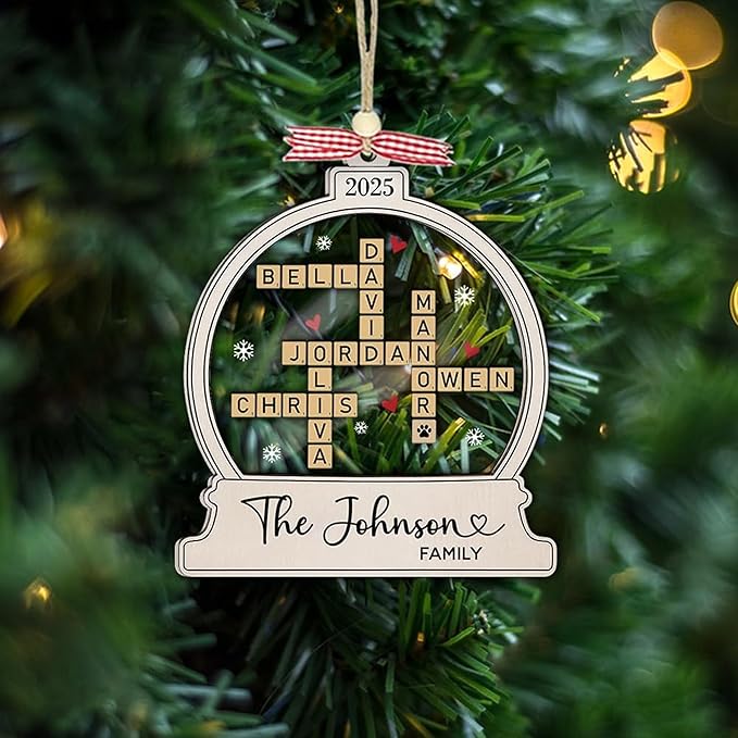 Custom Family Crossword Christmas Ornament, Personalized Srabble Christmas Keepsake Decor, Family Names Puzzle Home Decor, Custom Scrabble Hanging Gift