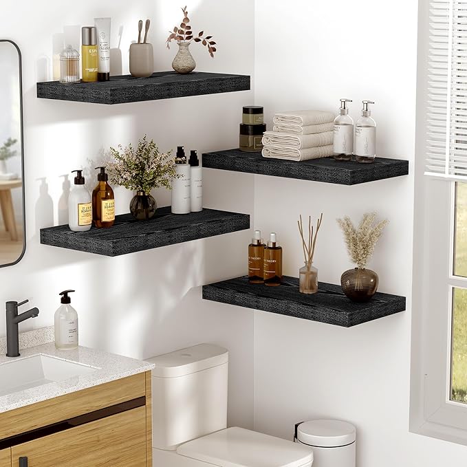 Vivelove 55 Inches Floating Shelves Wall Mounted, 10" Deep Wall Shelves for Bedroom, Bathroom, Living Room, Kitchen, Office, Home Decor, Modern Shelf, Set of 2, Black, 55x10.2x1.5