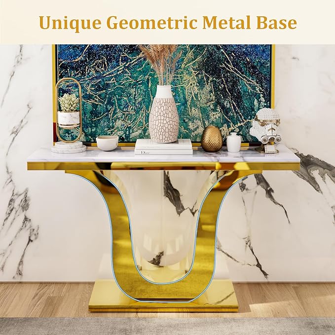 Gold Console Table, White and Gold Living Room Sofa Table, 50" Rectangle Console Table for Entryway, Living Room, Office, Foyer, Front Hall, Hallway