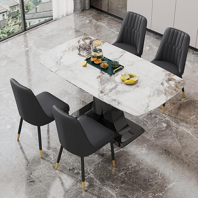 Dining Chairs Set of 4，Modern Dining Chairs, Equipped with PU Leather Backrest Cushions and Black Metal Legs, Suitable for Restaurants, Kitchens, and Bedrooms Dining Room Chairs