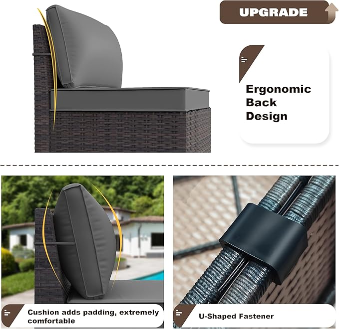 Kurapika 7 Pieces Patio Furniture Set, Rattan Outdoor Conversation Sets w/43in Propane Fire Pit Table and 4 Inch Cushion(Grey)