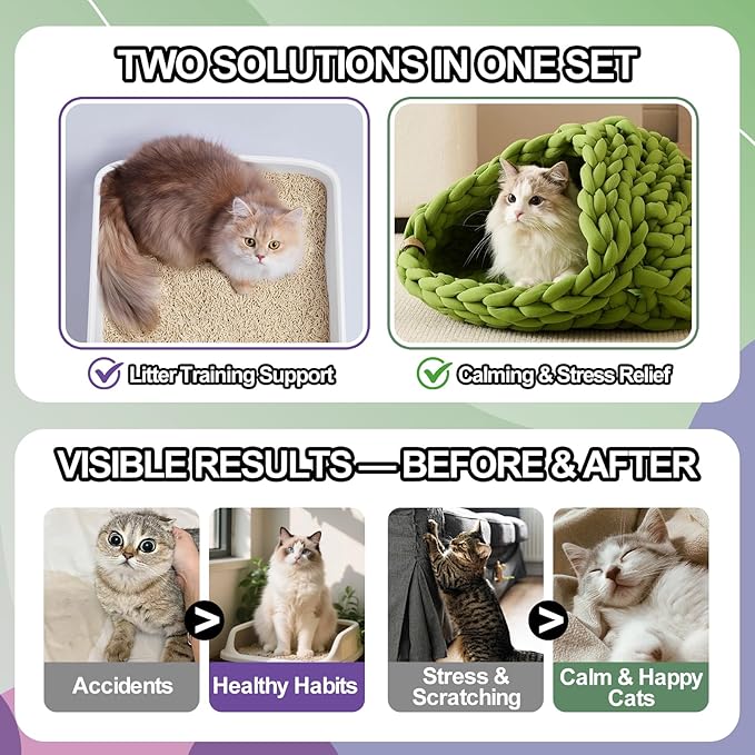 Cat Calming & Litter Training Spray Kit – 2-Pack 150ml Duo – Natural Catnip Calm Spray + Litter Box Attractant Spray – Safe Behavior Training Aid for Cats & Kittens
