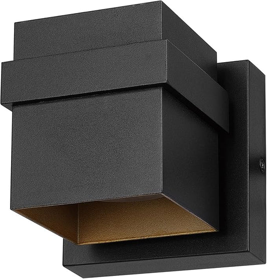 GLOBE Electric 60000022 11.5W LED Integrated Outdoor Wall Sconce, Matte Black, Gold Accent, 400 Lumens, 3000 Kelvins, 90 CRI, Front or Back Porch Decor, Modern Minimalist Exterior Lighting