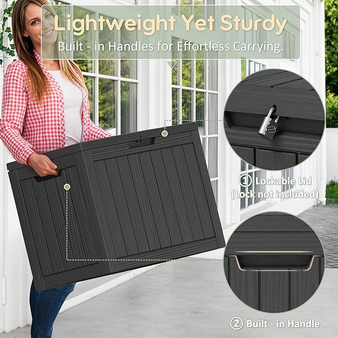 Outdoor Storage Box, Weather-Resistant Resin Deck Box for Patio, Balcony, Holds Garden Tools & Cushions (45 Gallon, Black)